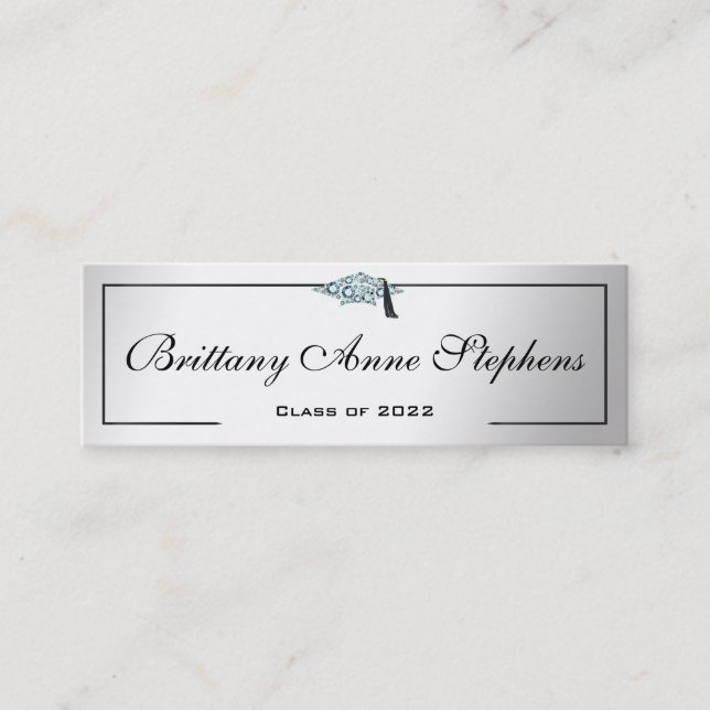 Diamond Studed Grad Cap Silver Telefonkort (Framsida)