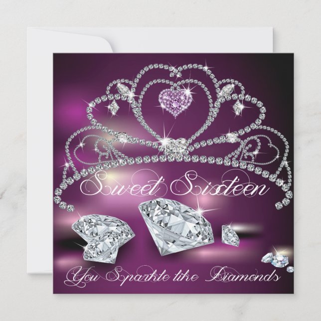 Diamond Tiara Glitzy Sweet sixteen Inbjudningar (Framsida)