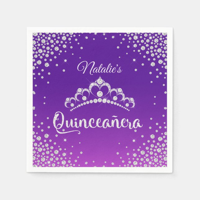 Diamond Tiara Krona Personlig Quinceanera Pappersservett (Framsidan)
