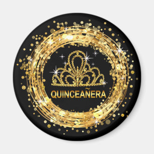 Diamond Tiara Quinceanera Glitter Confetti guld Magnet