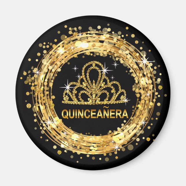 Diamond Tiara Quinceanera Glitter Confetti | GULD Magnet (Framsidan)