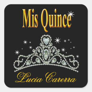 Diamond Tiara Quinceañera (svart/gult) Party Fyrkantigt Klistermärke