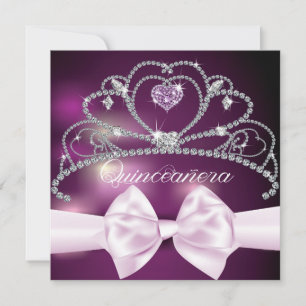 Diamond Tiara Rosa Bow Quinceañera-inbjudan Inbjudningar