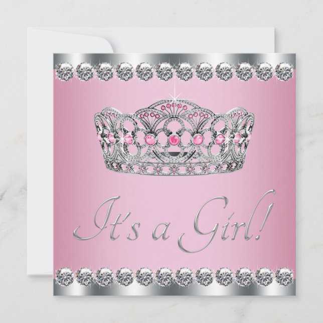 Diamond Tiara Rosa Princess Baby Shower Inbjudningar (Framsida)
