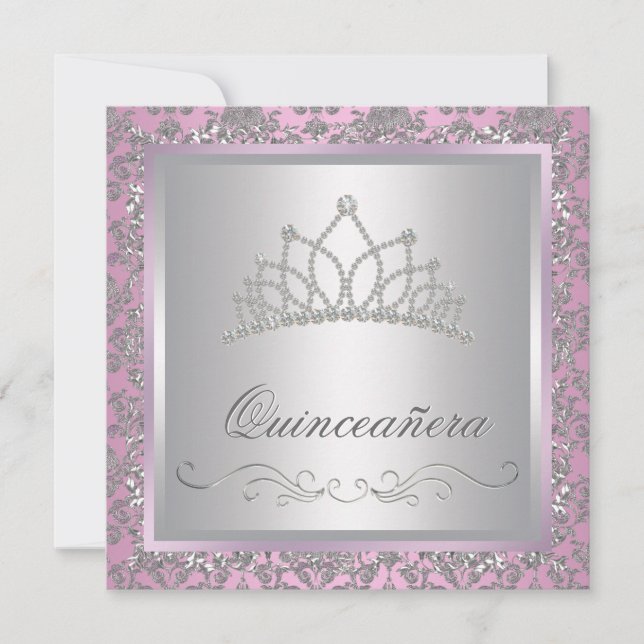Diamond Tiara Rosa Princess Party Inbjudningar (Framsida)