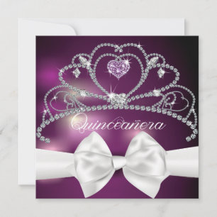 Diamond Tiara White Bow Quinceañera-inbjudan Inbjudningar