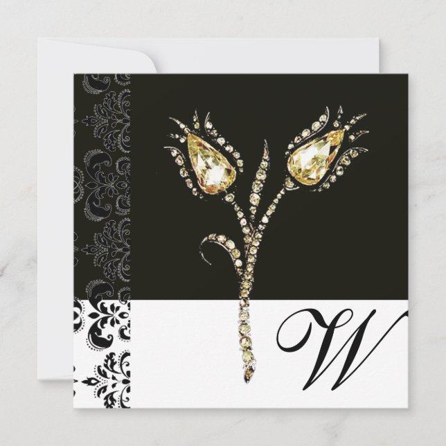 DIAMOND TULIPS , Black and Guld Damask Monogram Meddelande (Framsida)