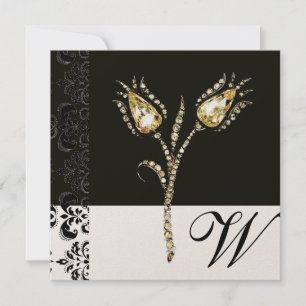 DIAMOND TULIPS , Black and Guld Damask Monogram Meddelande