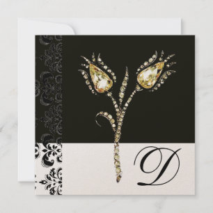 DIAMOND TULIPS, Black and White Damask Monogram Meddelande