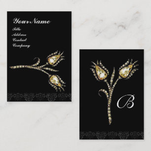 DIAMOND TULIPS DAMASK MONOGRAM, Svart och vitt Visitkort