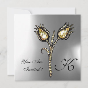 DIAMOND TULIPS MONOGRAM, Grått White Moonstone Inbjudningar