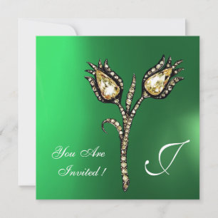 DIAMOND TULIPS MONOGRAM, Grönt Jade Inbjudningar
