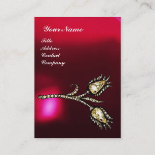 DIAMOND TULIPS MONOGRAM ,Red Burgundy Ruby Pearl Visitkort