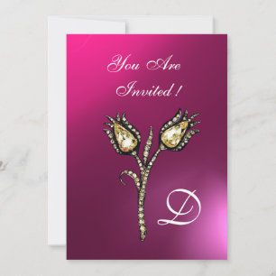 DIAMOND TULIPS MONOGRAM, Rosa Lila Ametyst Inbjudningar