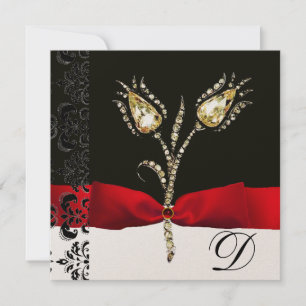 DIAMOND TULIPS, Red Black White Damask Monogram Meddelande