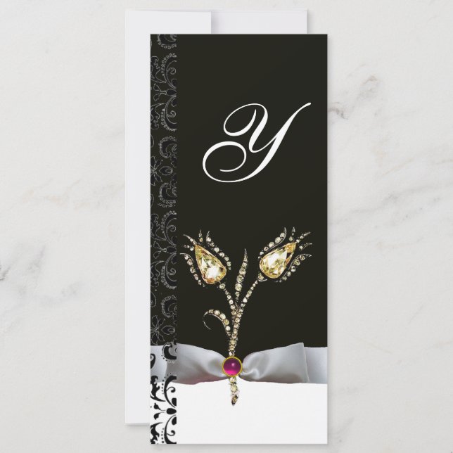 DIAMOND TULIPS,Rosa Black White Damask Monogram Inbjudningar (Framsida)