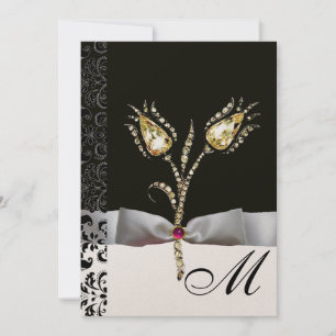 DIAMOND TULIPS,Rosa Black White Damask Monogram Inbjudningar