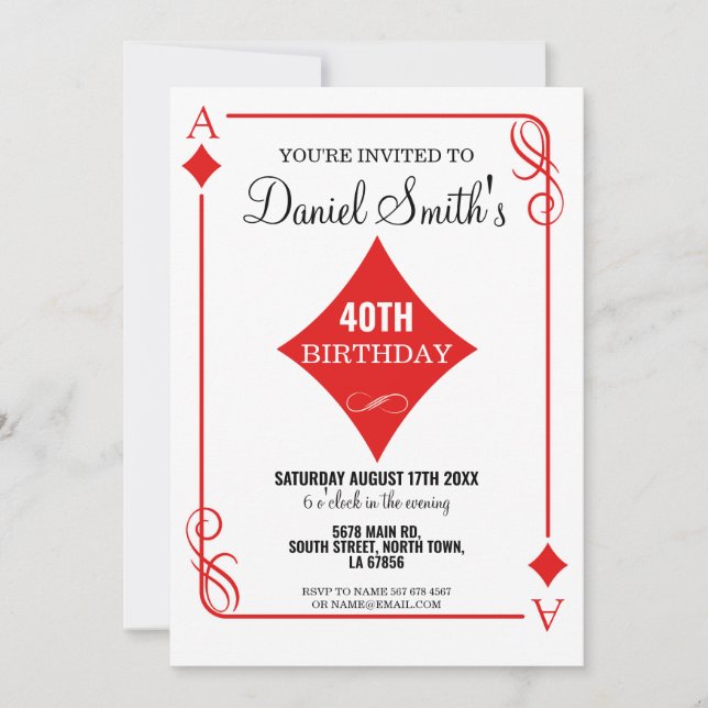 Diamond-uppspelningskort Ace Las Vegas Casino Inbjudningar (Framsida)