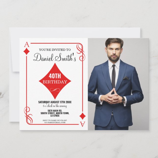 Diamond-uppspelningskort födelsedag Las Vegas Casi Inbjudningar (Framsida)