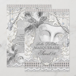 Diamond White Pearl Masquerainbjudan Inbjudningar