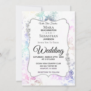 *~* Diamond White Vintage Rustic Damask Wedding Inbjudningar
