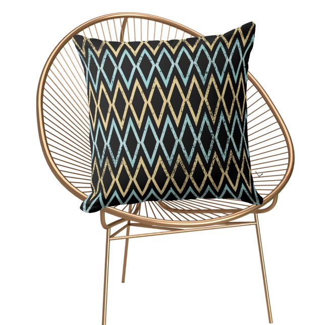 Diamonderna Aqua Teal Guld på Black Pillow Kudde (Skapare uppladdad)