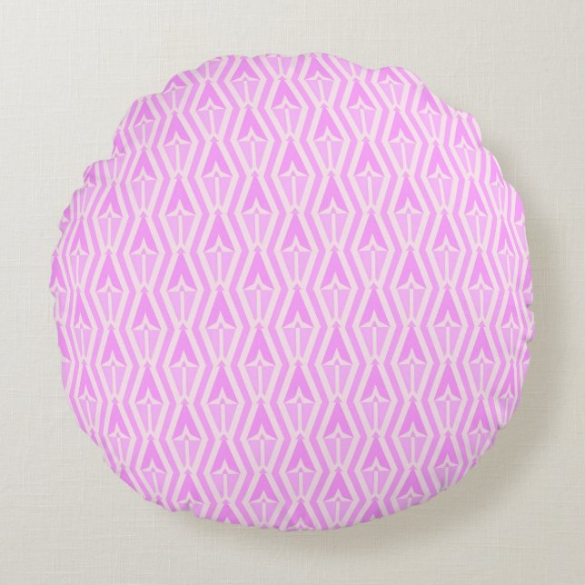 Diamonds & Arrows Pink and White Round Pillow Rund Kudde (Framsidan)