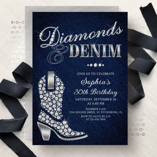 Diamonds Denim Western Födelsedag Inbjudningar (Skapare uppladdad)
