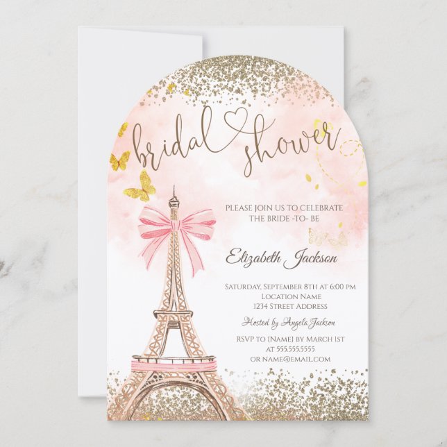  Diamonds Eiffel Tower Butterfly Bridal Shower  Inbjudningar (Framsida)