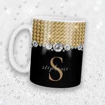 Diamonds Guld Black Elegant Shiny Monogram Anpassn