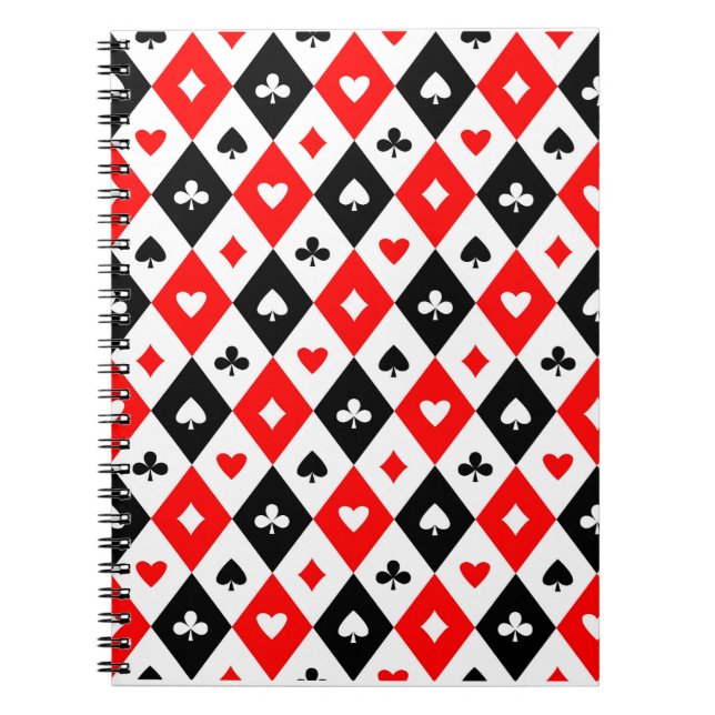 Diamonds Hearts Spades Klubbar Spelar upp kort Mön Anteckningsbok (Framsidan)