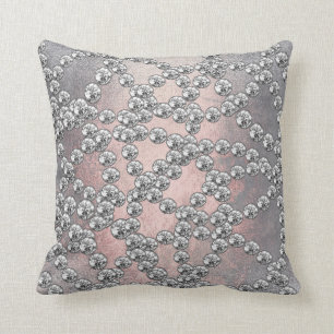 Diamonds Jewels Decor Silver Grått Rosa Grungy Kudde