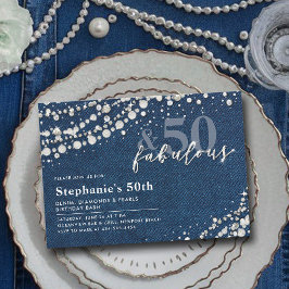 Diamonds Pearls Denim Chic Fabulous 50:e födelseda Inbjudningar