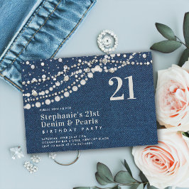 Diamonds Pearls Denim Elegant Classy 21:a födelsed Inbjudningar