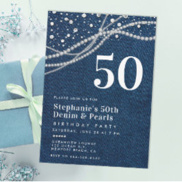 Diamonds Pearls Denim Elegant Classy 50:e födelsed Inbjudningar