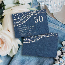 Diamonds Pearls Denim Elegant Classy 50:e födelsed Inbjudningar