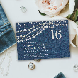 Diamonds Pearls Denim Elegant Classy Chic Sweet 16 Inbjudningar