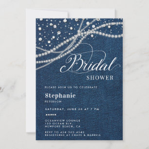 Diamonds Pearls Denim Elegant Classy Möhippa Inbjudningar