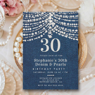 Diamonds Pearls Denim Glitz Glam 30års födelsedag Inbjudningar