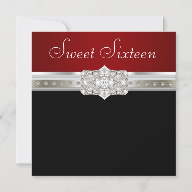 Diamonds Pearls Ruby Red Sweet sixteen Birthday Inbjudningar (Framsida)
