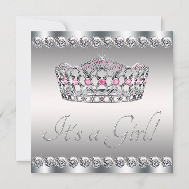 Diamonds Silver Tiara Rosa Black Baby Shower Inbjudningar (Framsida)
