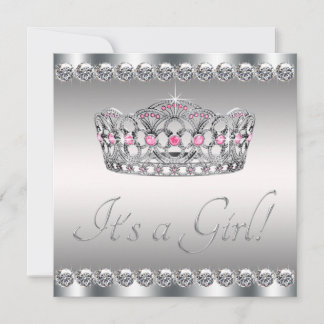 Diamonds Silver Tiara Rosa Black Baby Shower Inbjudningar