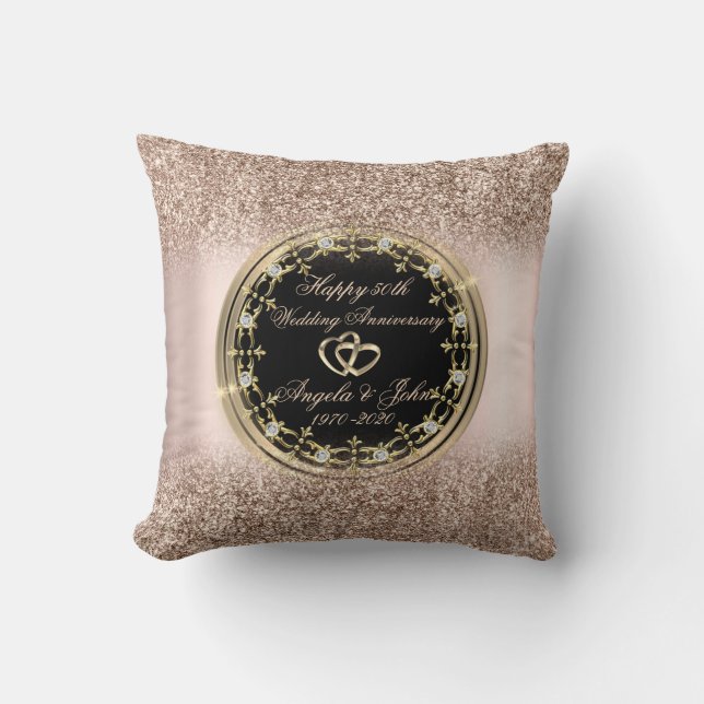 DiamondsHearts Rose Gold Glitter 50-årsjubileum Kudde (Framsida)