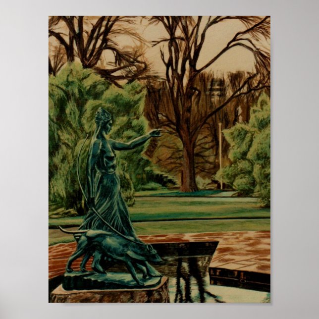 Diana Artemis Sculpture in Gardens Poster (Framsidan)