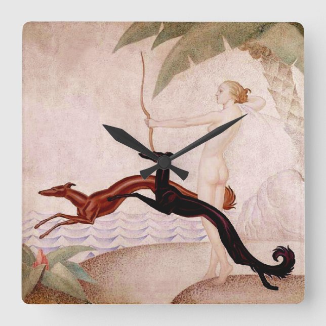 Diana Huntress Art Deco Clock Fyrkantig Klocka (Framsida)