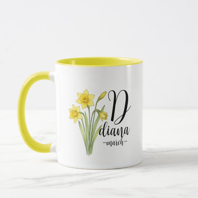 Diana – Mars födelsemblomma Narciss, Vacker Blomma Mugg (Vänster)