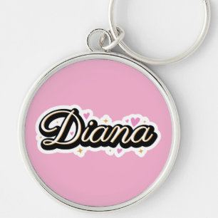 Diana namn söt design rund silverfärgad nyckelring