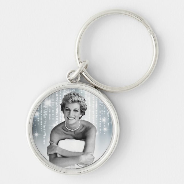 Diana, prinsessan av Wales 1990, stiliserad Rund Silverfärgad Nyckelring (Framsidan)