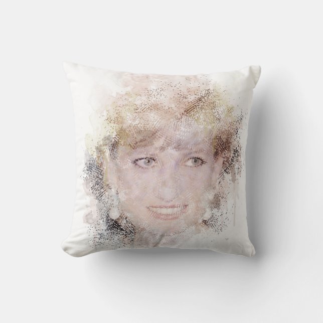Diana The People's Princess Watercolor Porträtt Kudde (Framsida)