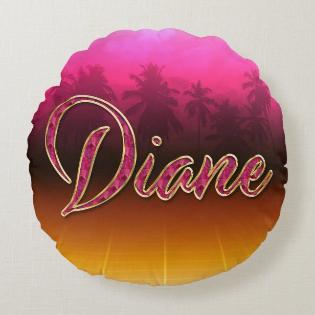 Diane Vorname Name golden pink Kissen Rund Kudde (Framsidan)
